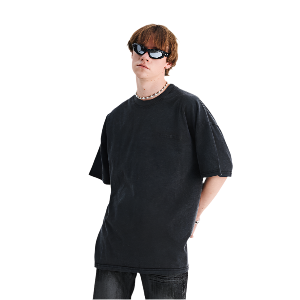 Washed Gothic Lettering T-Shirt – Puff Print Oversized Tee for Men Streetwear