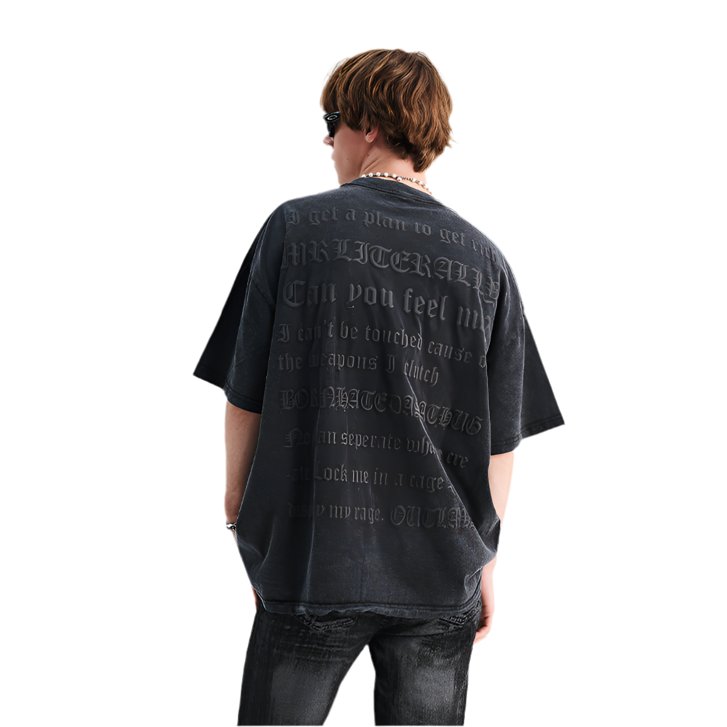 Washed Gothic Lettering T-Shirt – Puff Print Oversized Tee for Men Streetwear