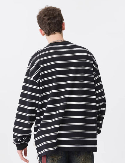 Striped Long-Sleeve Tee – Heavyweight Japanese Streetwear