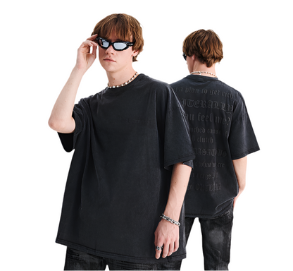 Washed Gothic Lettering T-Shirt – Puff Print Oversized Tee for Men Streetwear