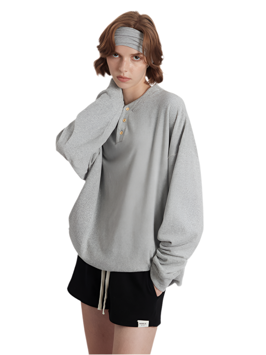 Solid Color Crewneck Sweatshirt – Oversized Retro Pullover for Couples Fall Streetwear