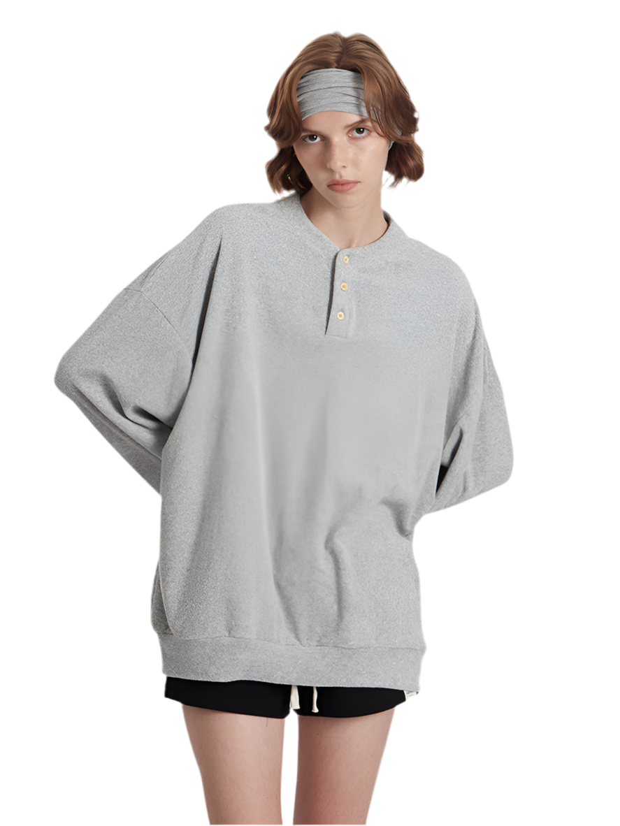 Solid Color Crewneck Sweatshirt – Oversized Retro Pullover for Couples Fall Streetwear