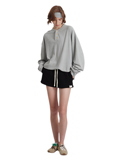 Solid Color Crewneck Sweatshirt – Oversized Retro Pullover for Couples Fall Streetwear