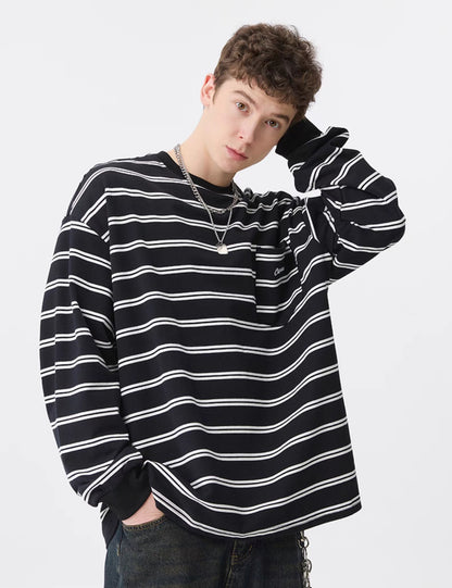 Striped Long-Sleeve Tee – Heavyweight Japanese Streetwear